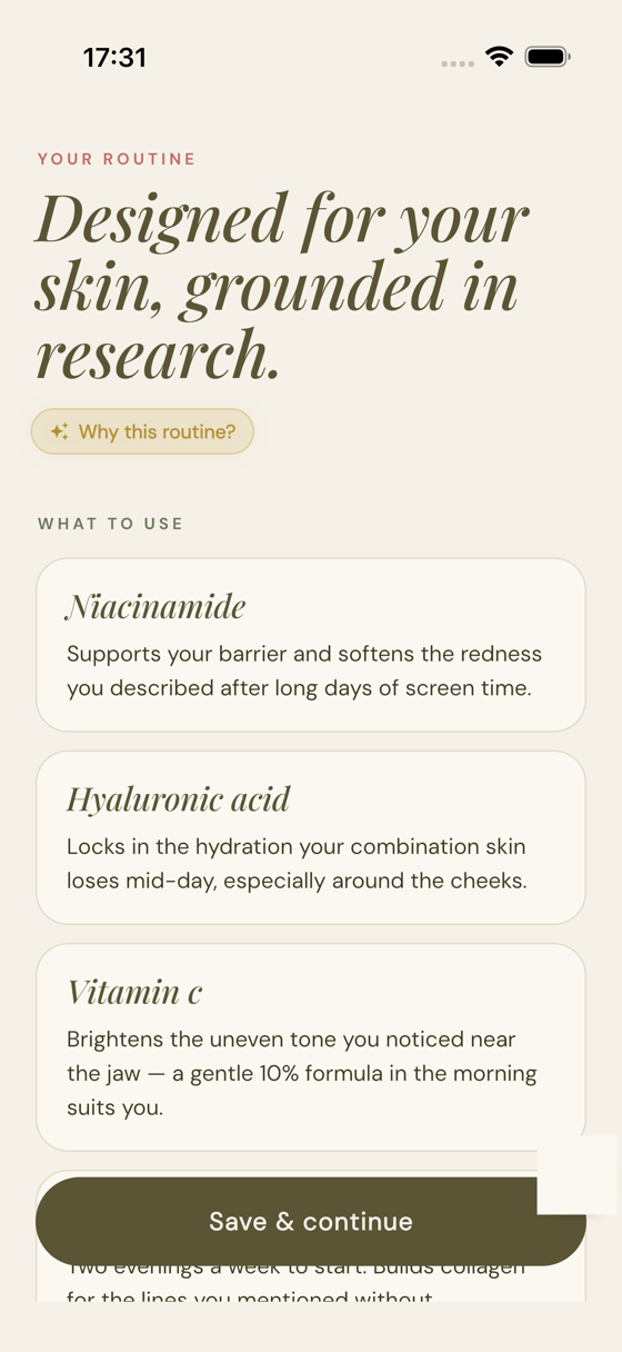 Amorie routine reveal — your active ingredients with the reason for each